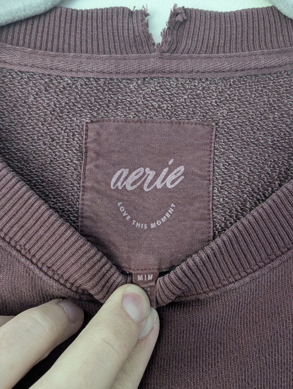 Aerie Oversized Crewneck Sweatshirt Distressed Cozy Maroon Relaxed Fit - Picture 2 of 8